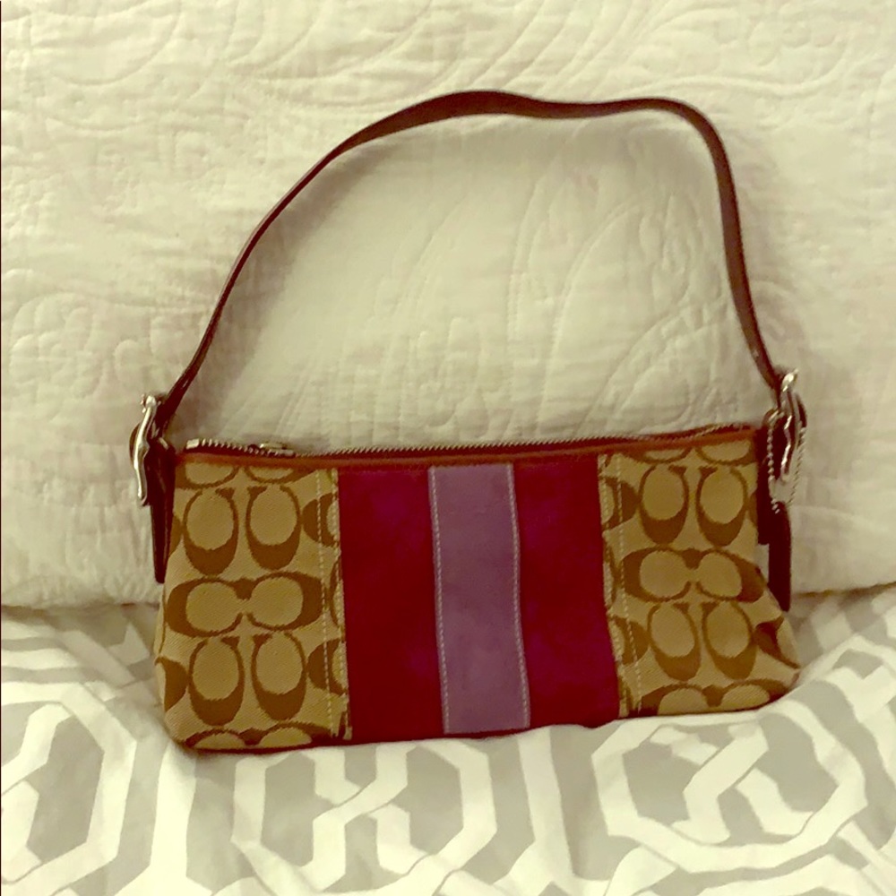 Coach signature striped Demi beige shoulder bag